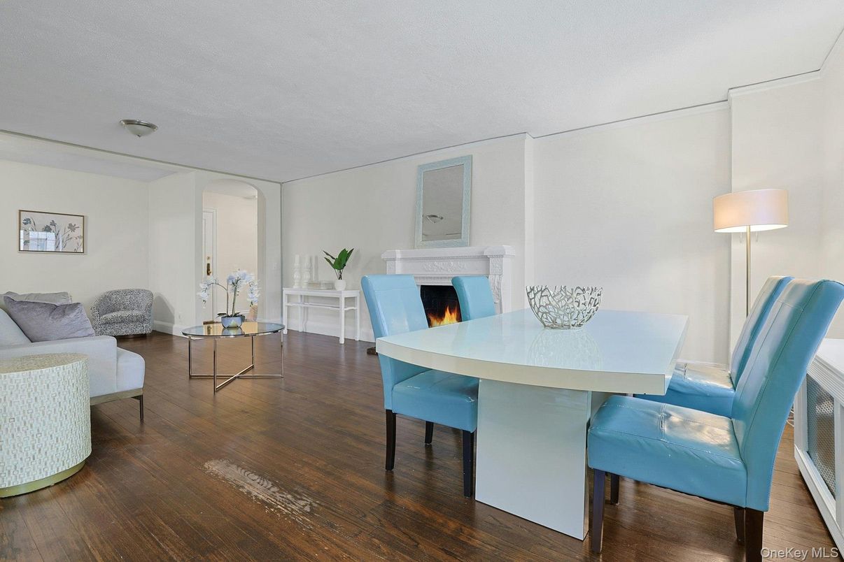 Dining room, Fireplace, Interior, Wood Texture Flooring