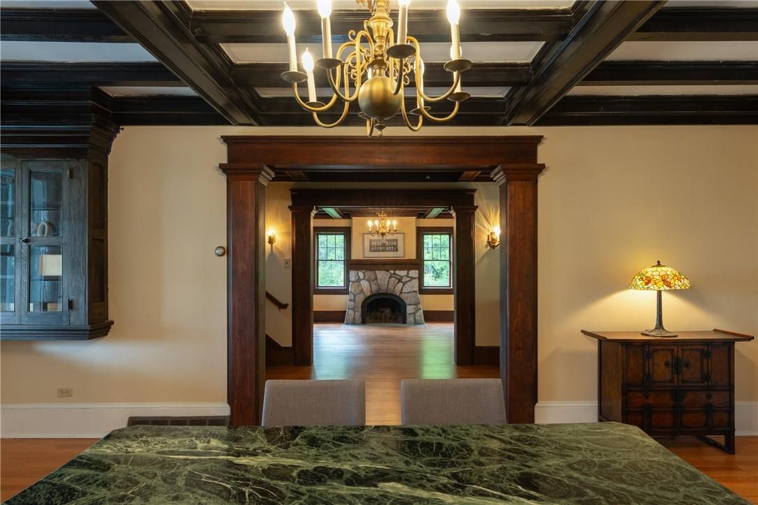 Chandelier, Fireplace, Interior, Wooden Beams, Wood Texture Flooring