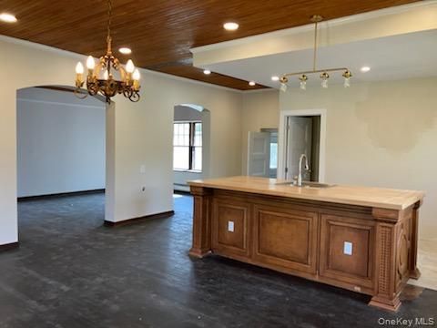 Chandelier, Interior, Kitchen, Pendant Lights, Recessed Lighting, Wooden Ceilings
