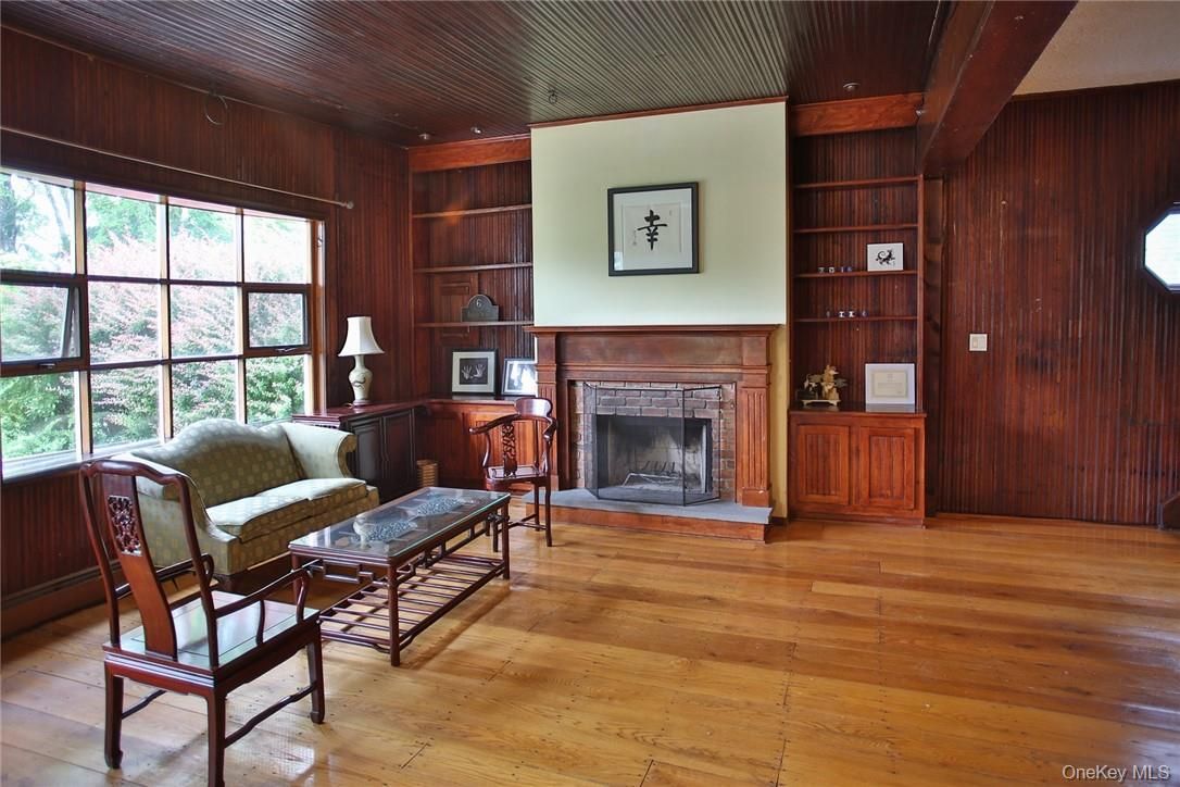 Fireplace, Interior, Living room, Recessed Lighting, Wooden Beams, Wooden Ceilings, Wood Texture Flooring, Wooden Walls