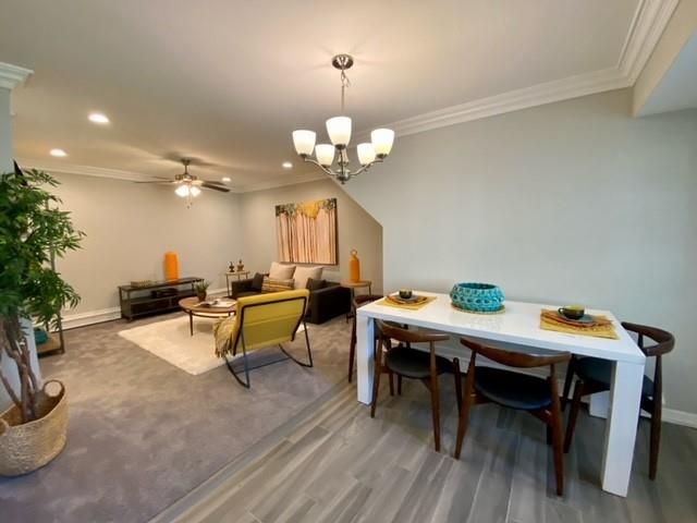 Chandelier, Dining room, Interior, Living room, Recessed Lighting, Wood Texture Flooring