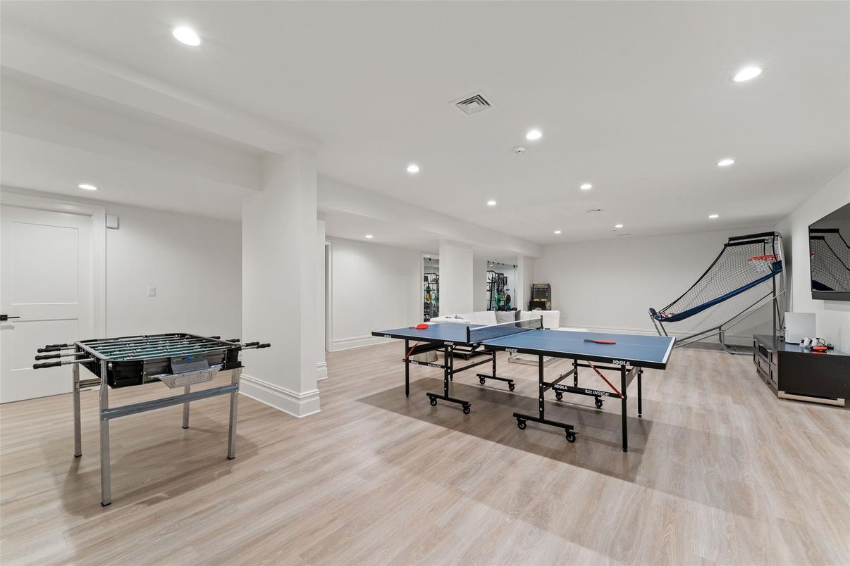 Game Room, Interior, Recessed Lighting, Wood Texture Flooring