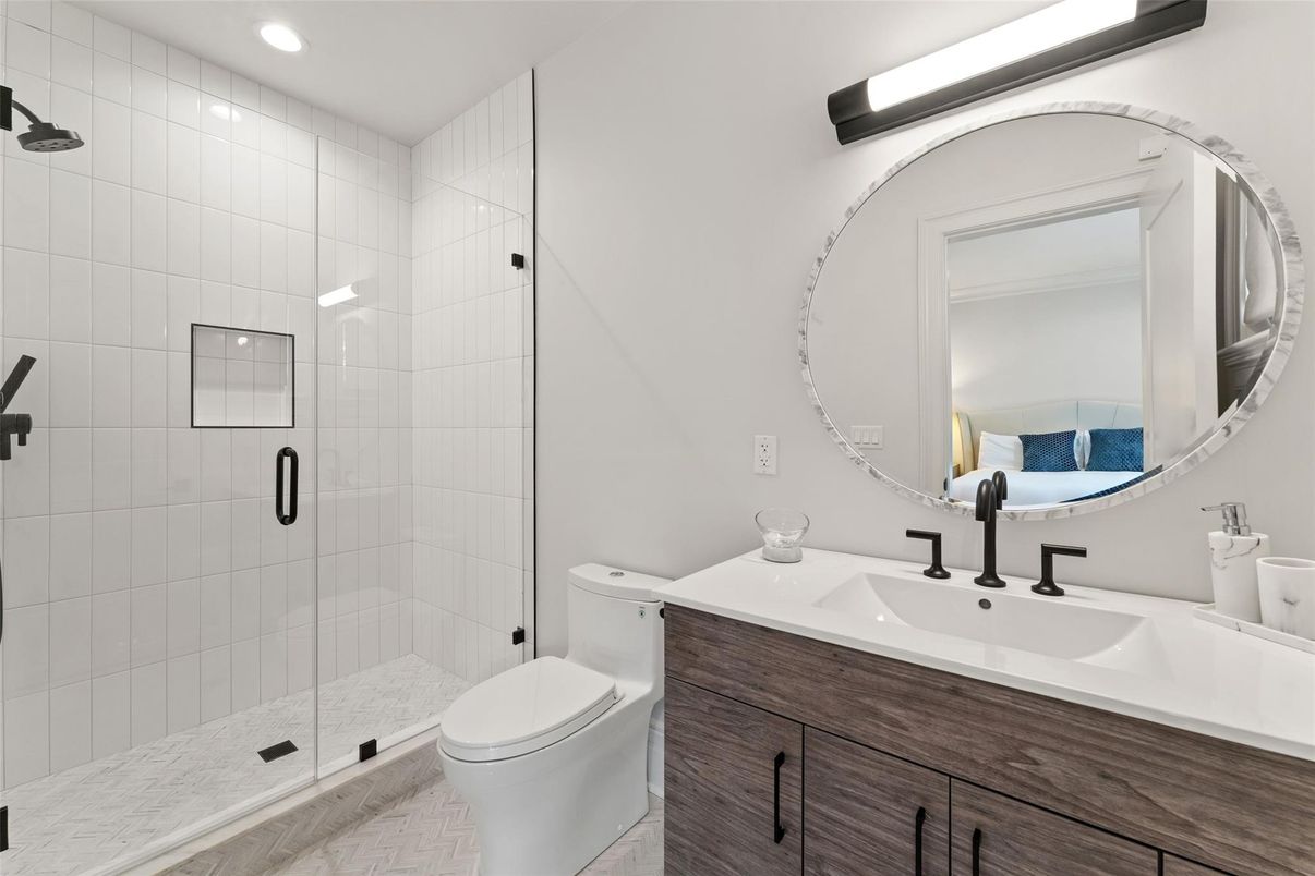 Bathroom, Glass Shower, Interior, Recessed Lighting