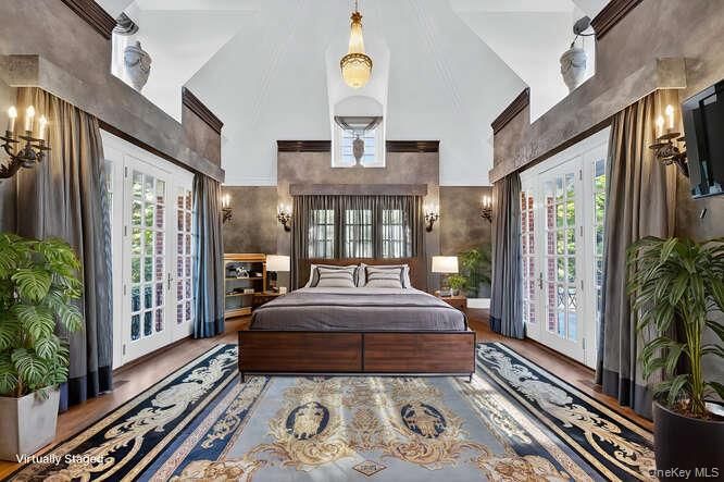 Bedroom, Interior, Pendant Lights, Wood Texture Flooring