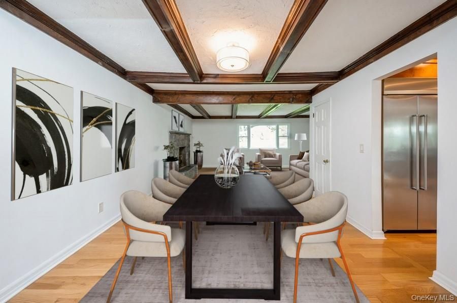 Dining room, Interior, Stainless Steel Appliances, Wooden Beams, Wood Texture Flooring