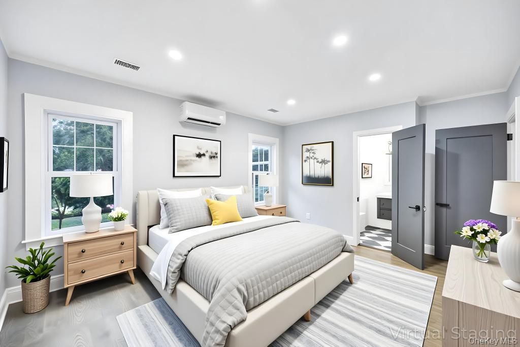 Bedroom, Interior, Recessed Lighting, Wood Texture Flooring