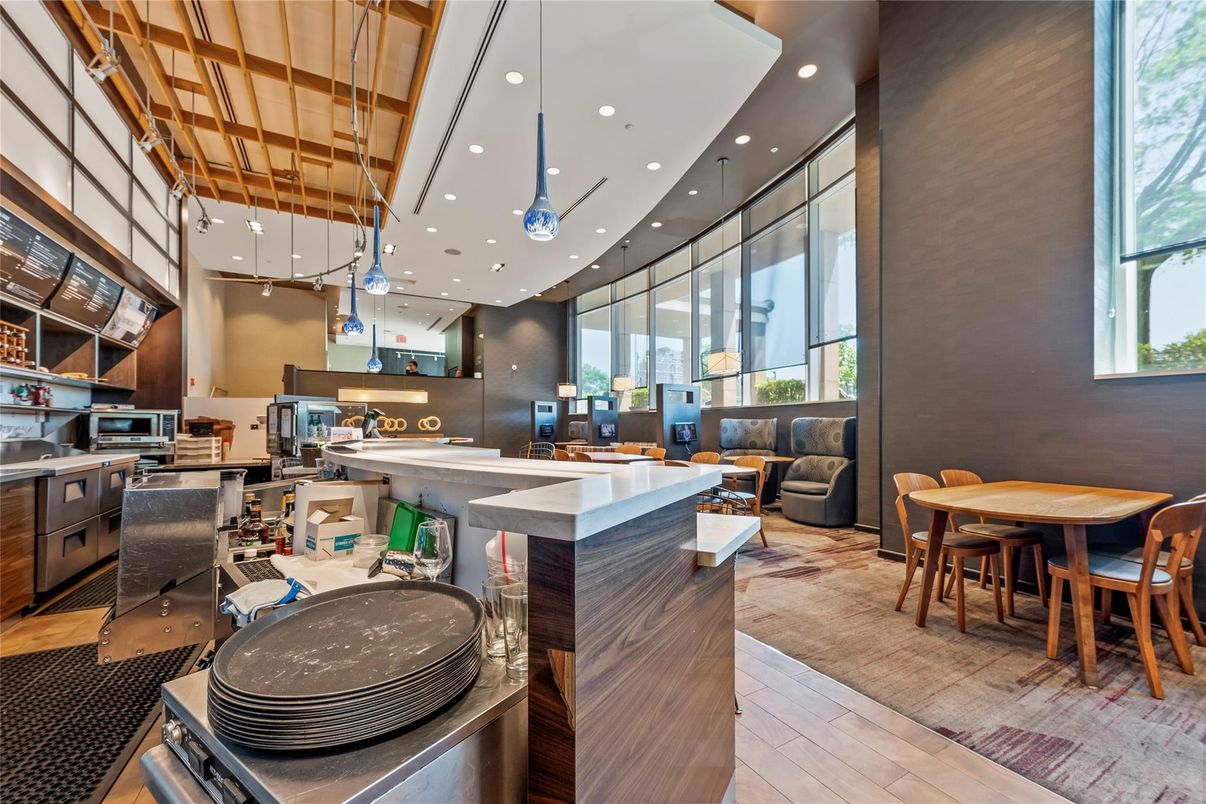 Dining room, Interior, Kitchen, Pendant Lights, Recessed Lighting, Wood Texture Flooring