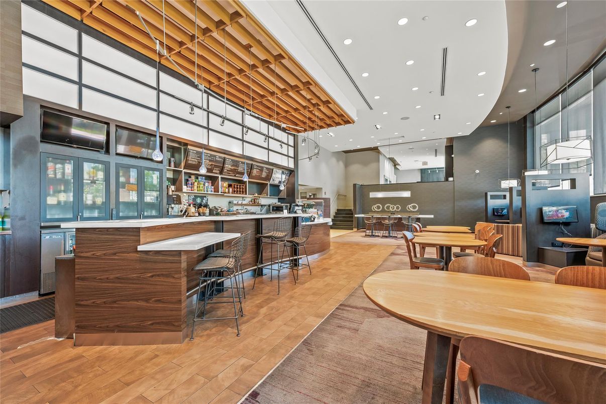 Dining room, Interior, Pendant Lights, Recessed Lighting, Wood Texture Flooring