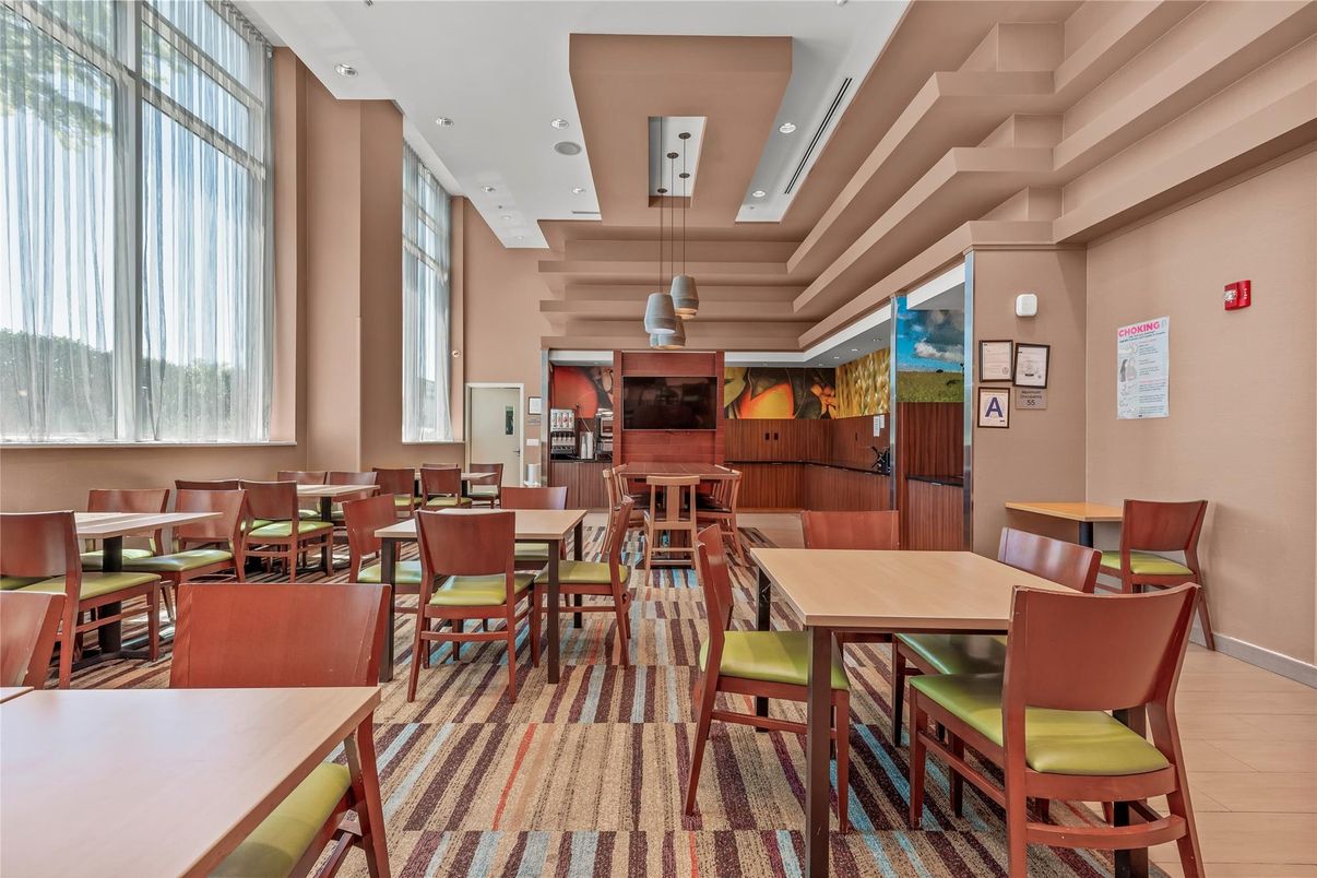 Dining room, Interior, Pendant Lights, Recessed Lighting, Wood Texture Flooring