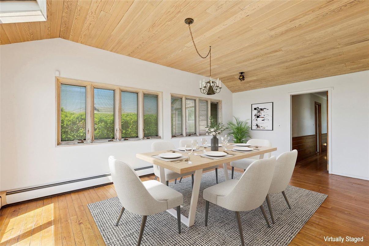 Dining room, Interior, Pendant Lights, Wooden Ceilings, Wood Texture Flooring