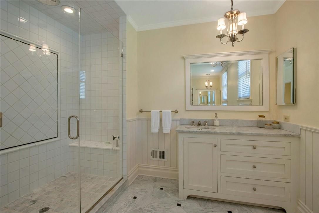 Bathroom, Glass Shower, Interior, Marble, Recessed Lighting