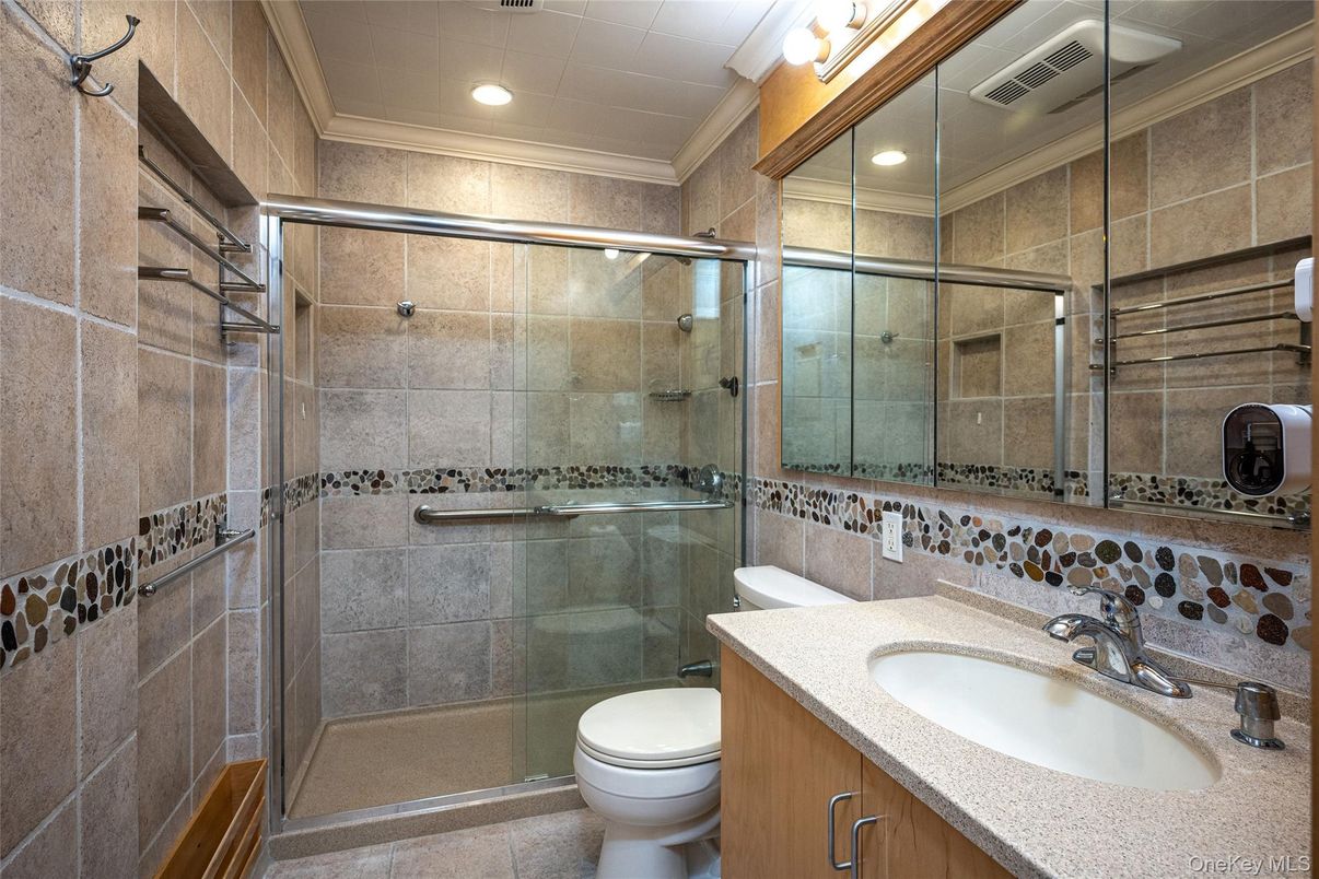Bathroom, Glass Shower, Interior, Recessed Lighting