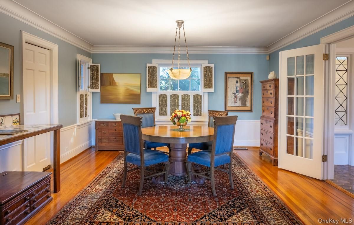 Dining room, Interior, Pendant Lights, Wood Texture Flooring