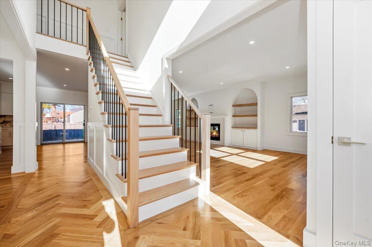 Fireplace, Interior, Recessed Lighting, Wood Texture Flooring