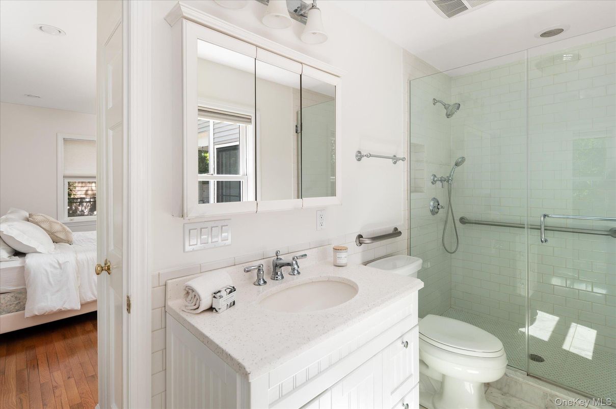 Bathroom, Bedroom, Glass Shower, Interior, Wood Texture Flooring