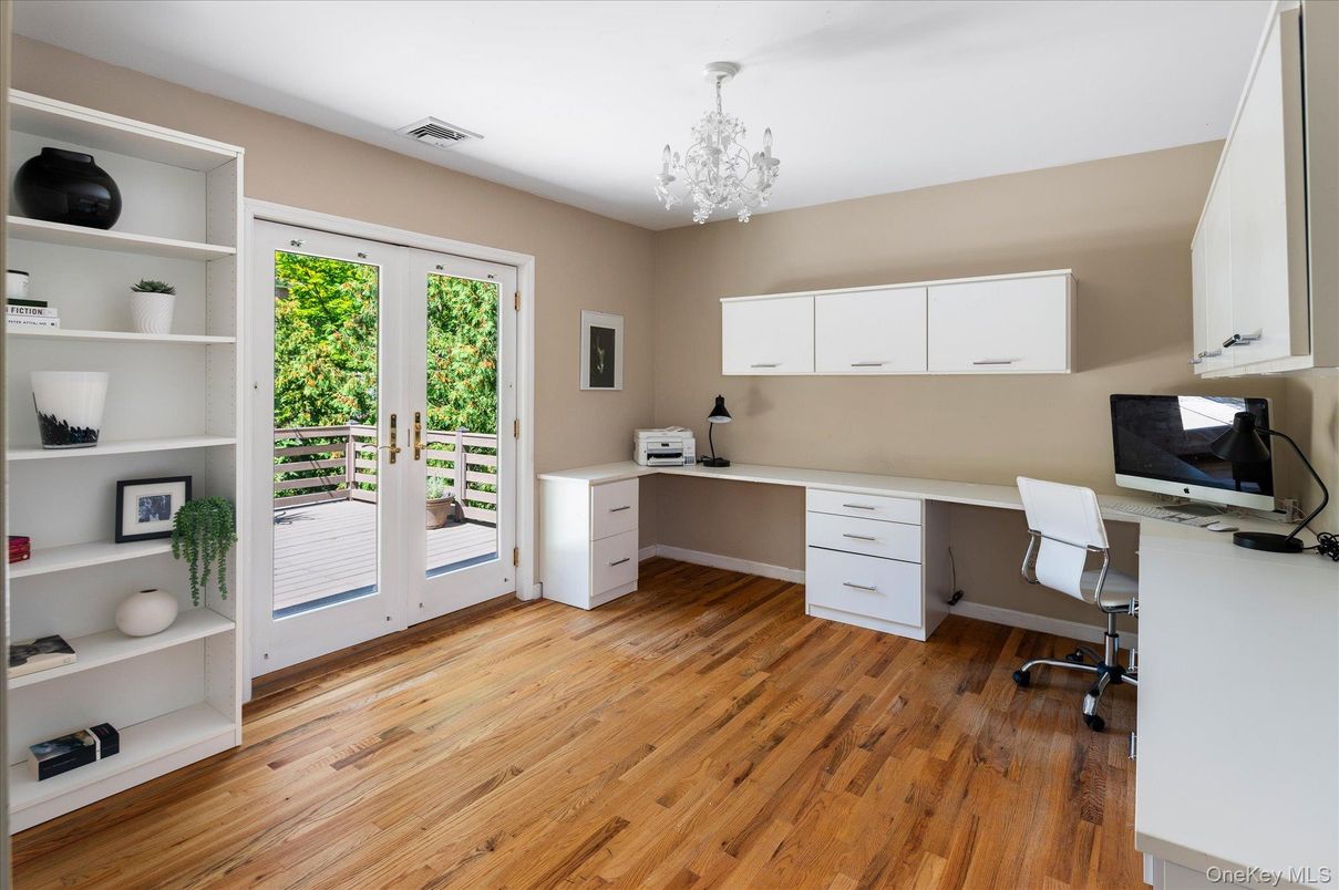 Chandelier, Home Office, Interior, Wood Texture Flooring