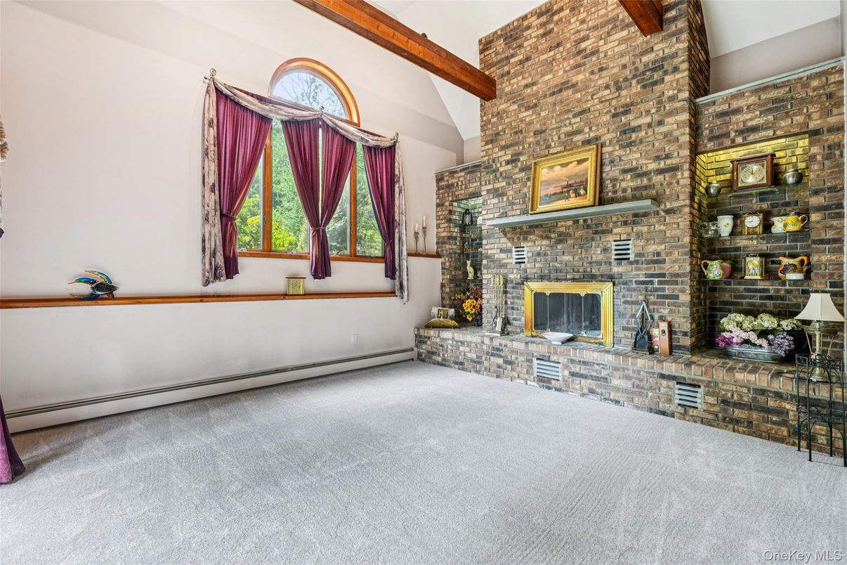 Empty room, Fireplace, Interior, Stone Walls, Wooden Beams
