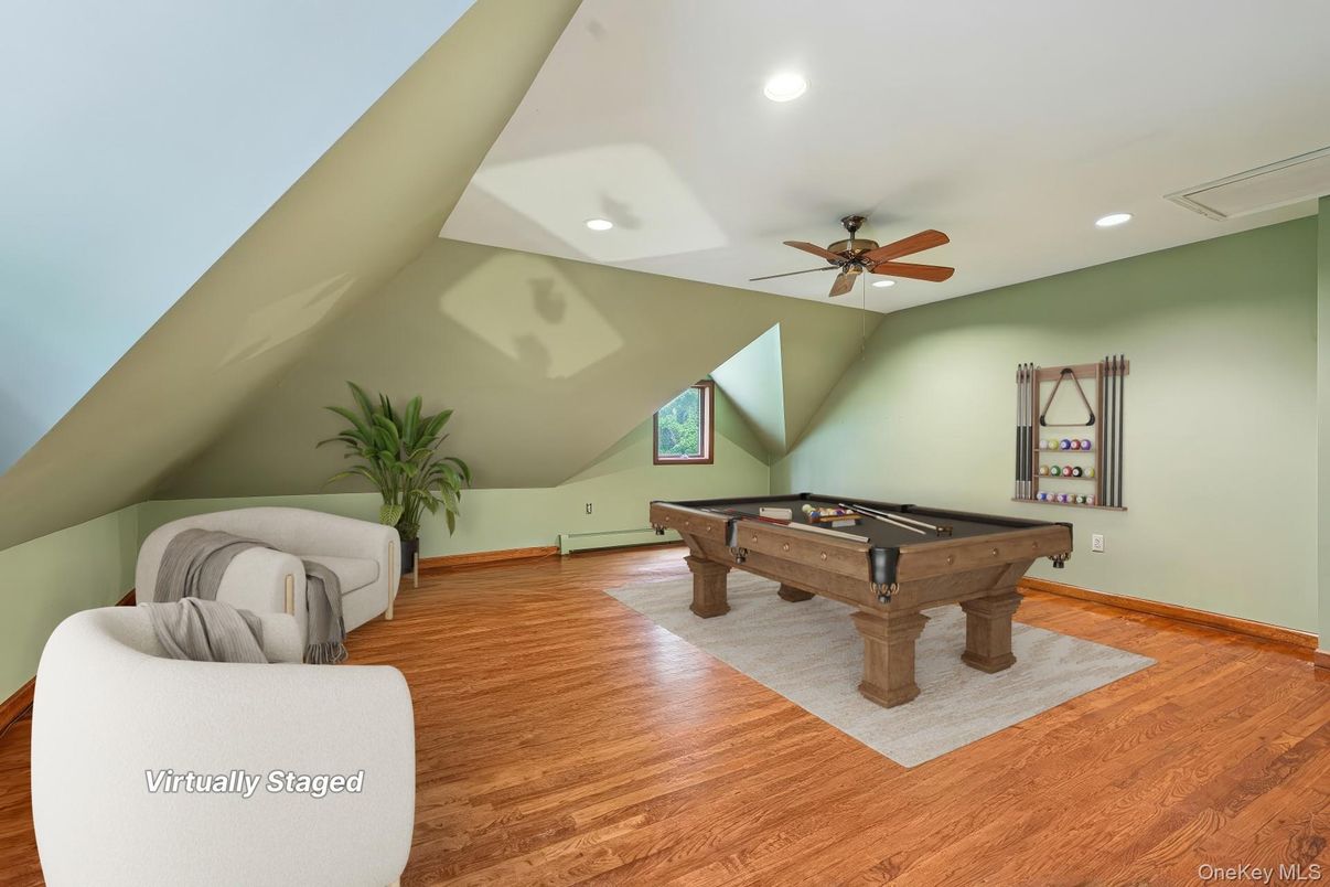 Billiard Table, Game Room, Interior, Recessed Lighting, Wood Texture Flooring