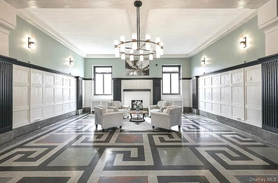 Chandelier, Fireplace, Interior, Living room