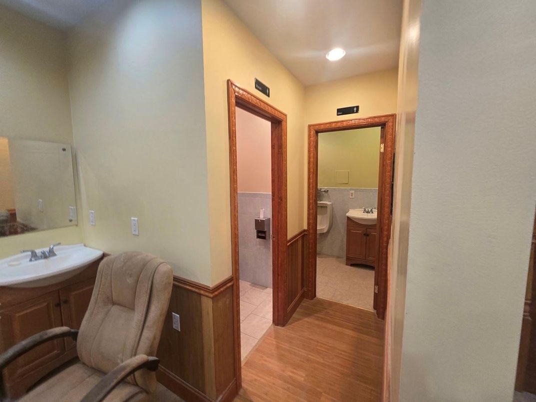 Bathroom, Interior, Recessed Lighting, Wood Texture Flooring