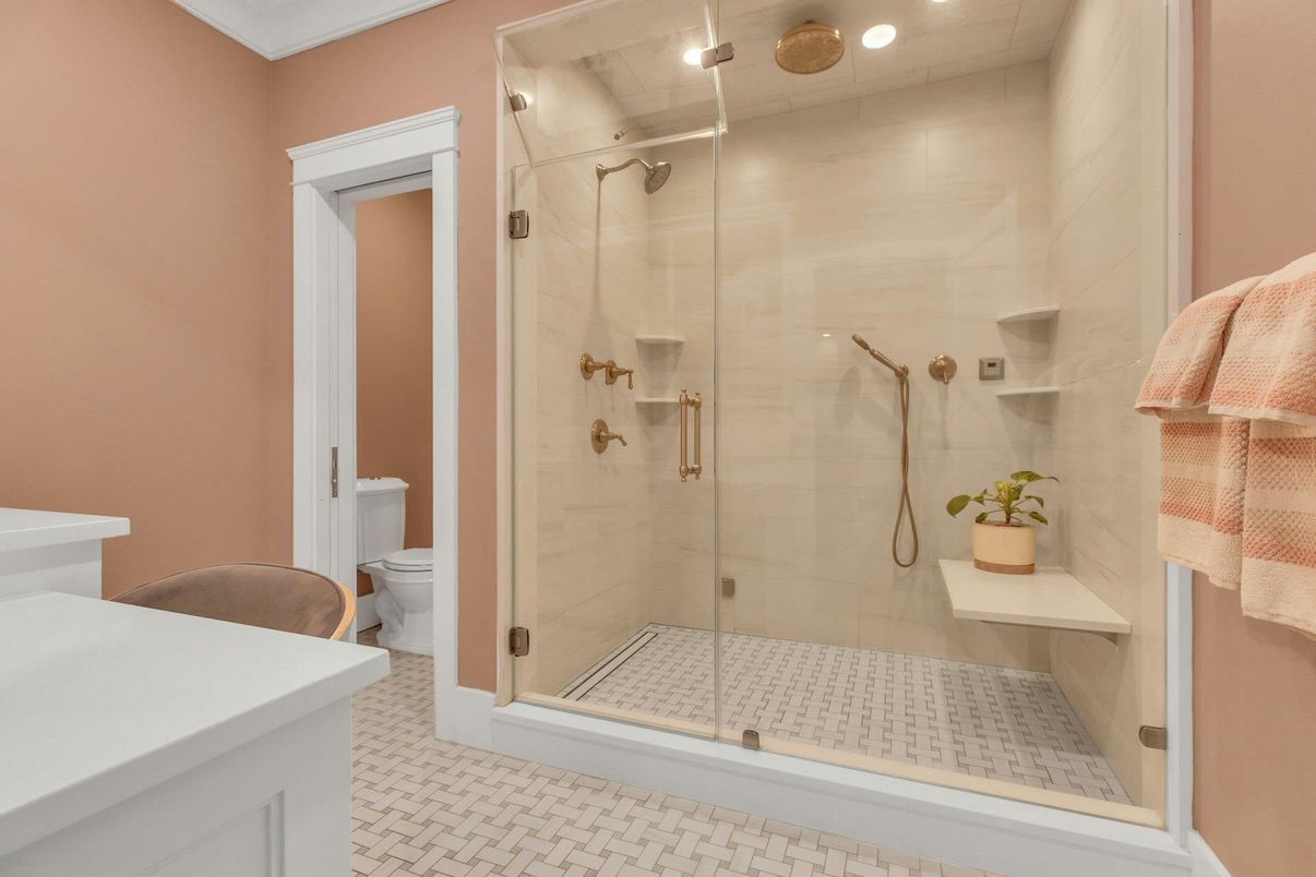 Bathroom, Glass Shower, Interior, Recessed Lighting