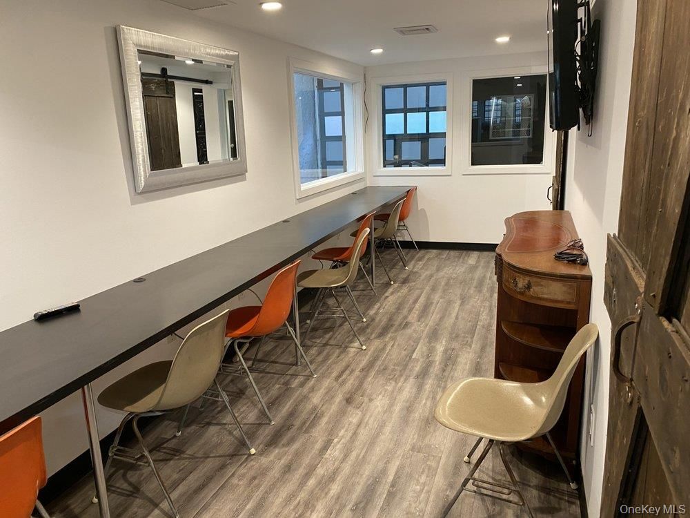 Dining room, Interior, Recessed Lighting, Wood Texture Flooring