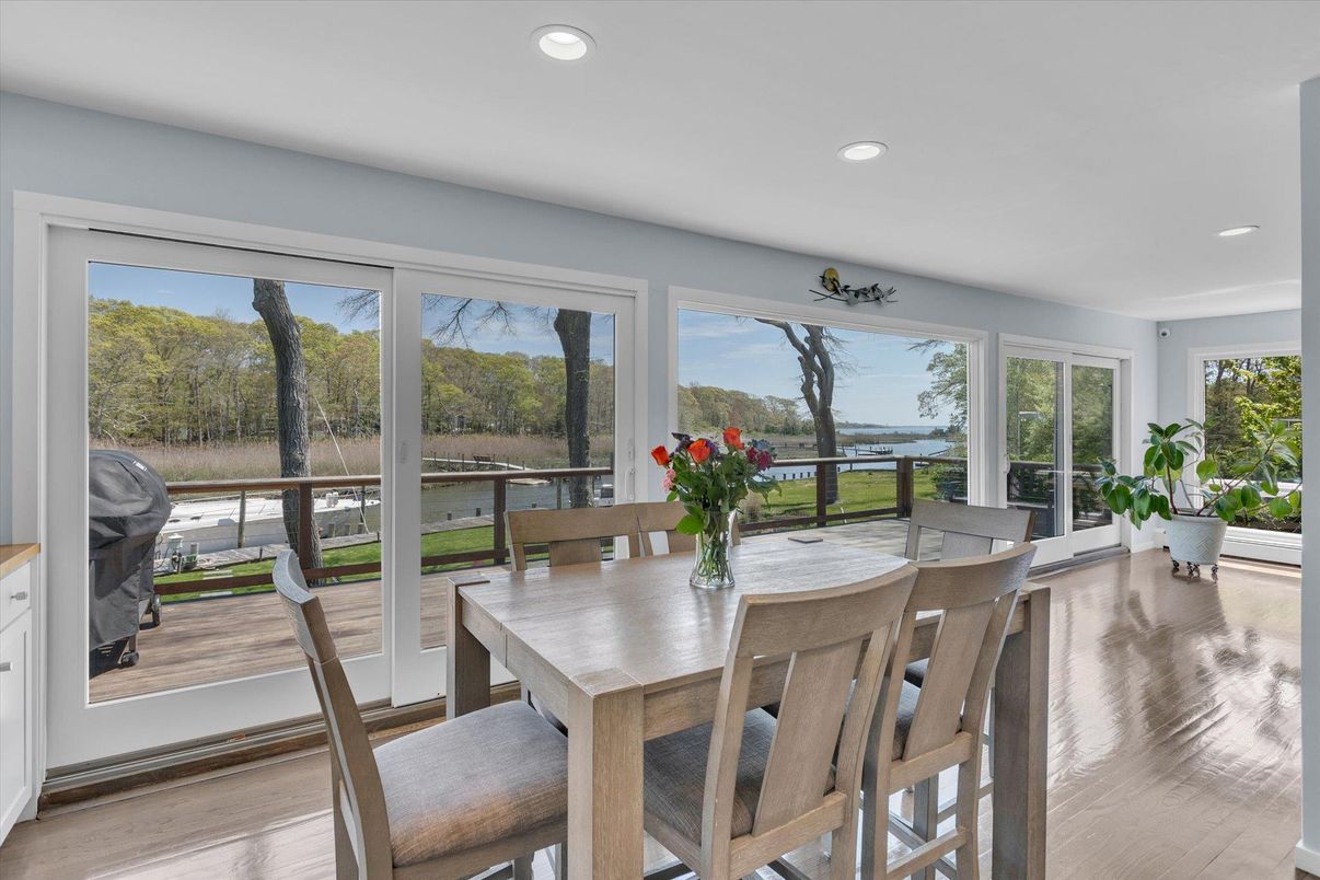 Dining room, Interior, Recessed Lighting, Water, Wood Texture Flooring