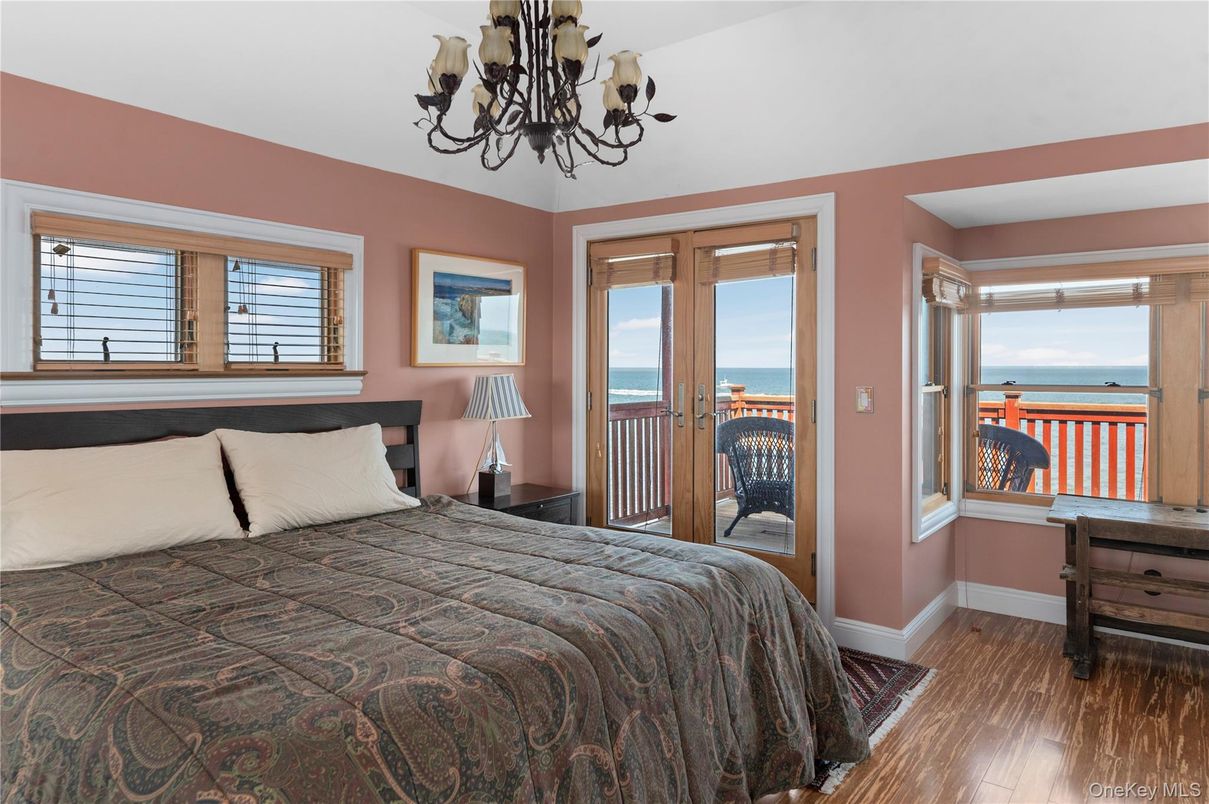 Bedroom, Chandelier, Interior, Water, Wood Texture Flooring
