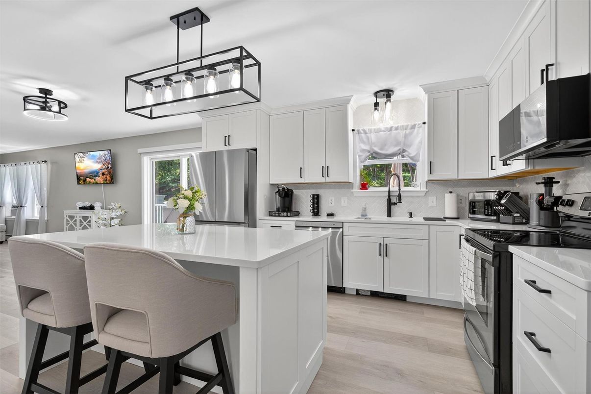 Interior, Kitchen, Pendant Lights, Stainless Steel Appliances, Wood Texture Flooring