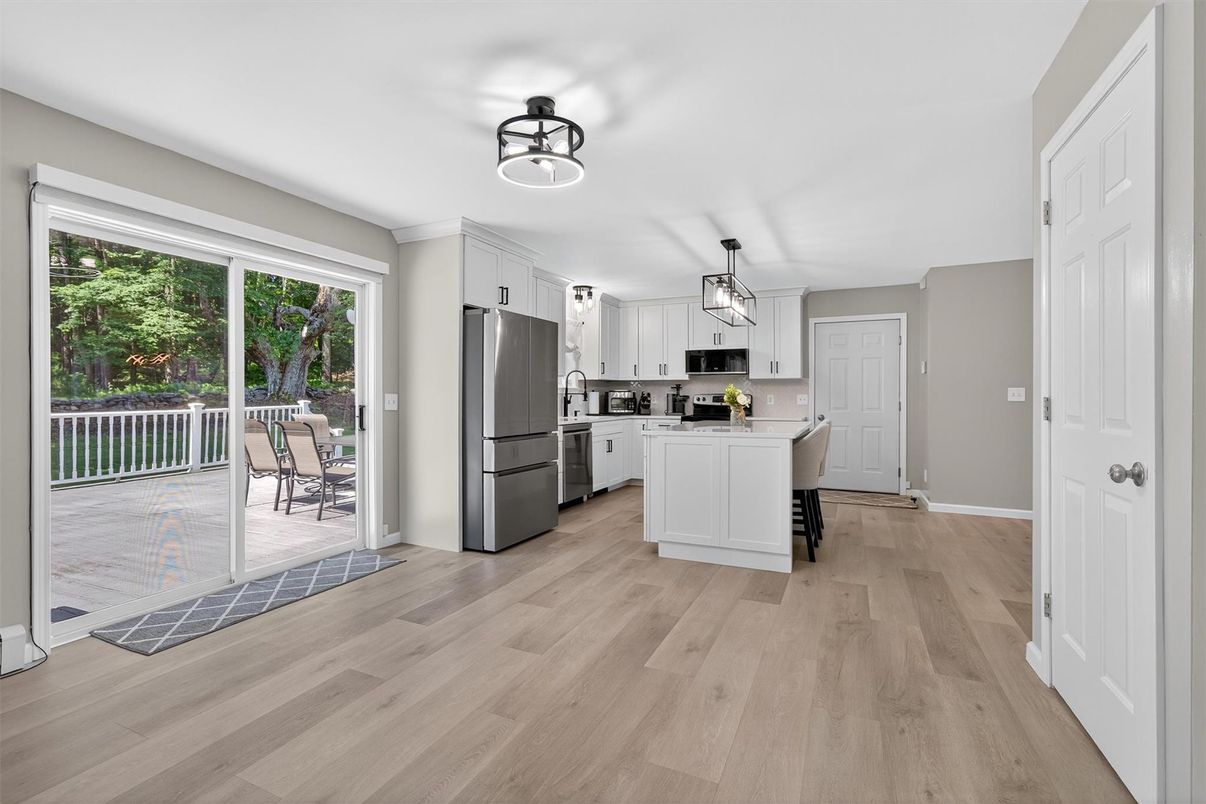 Interior, Kitchen, Pendant Lights, Stainless Steel Appliances, Wood Texture Flooring