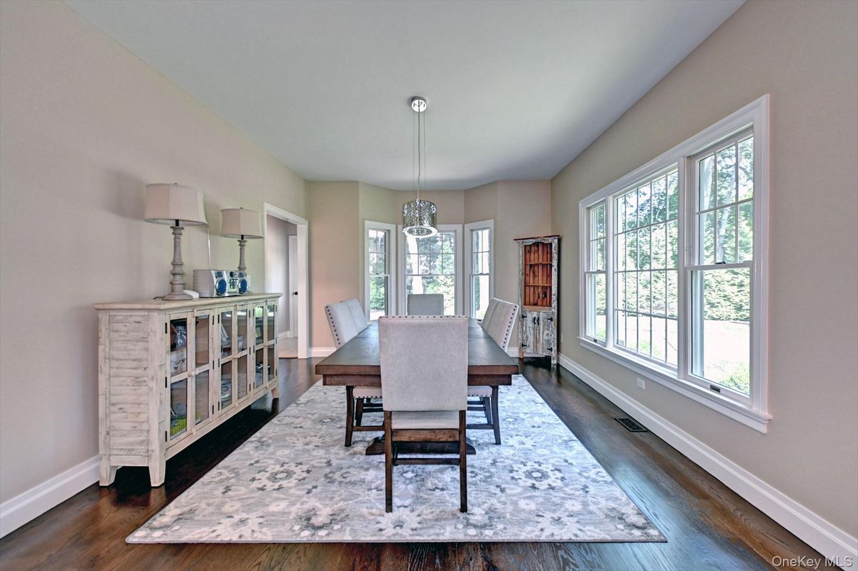Dining room, Interior, Pendant Lights, Wood Texture Flooring