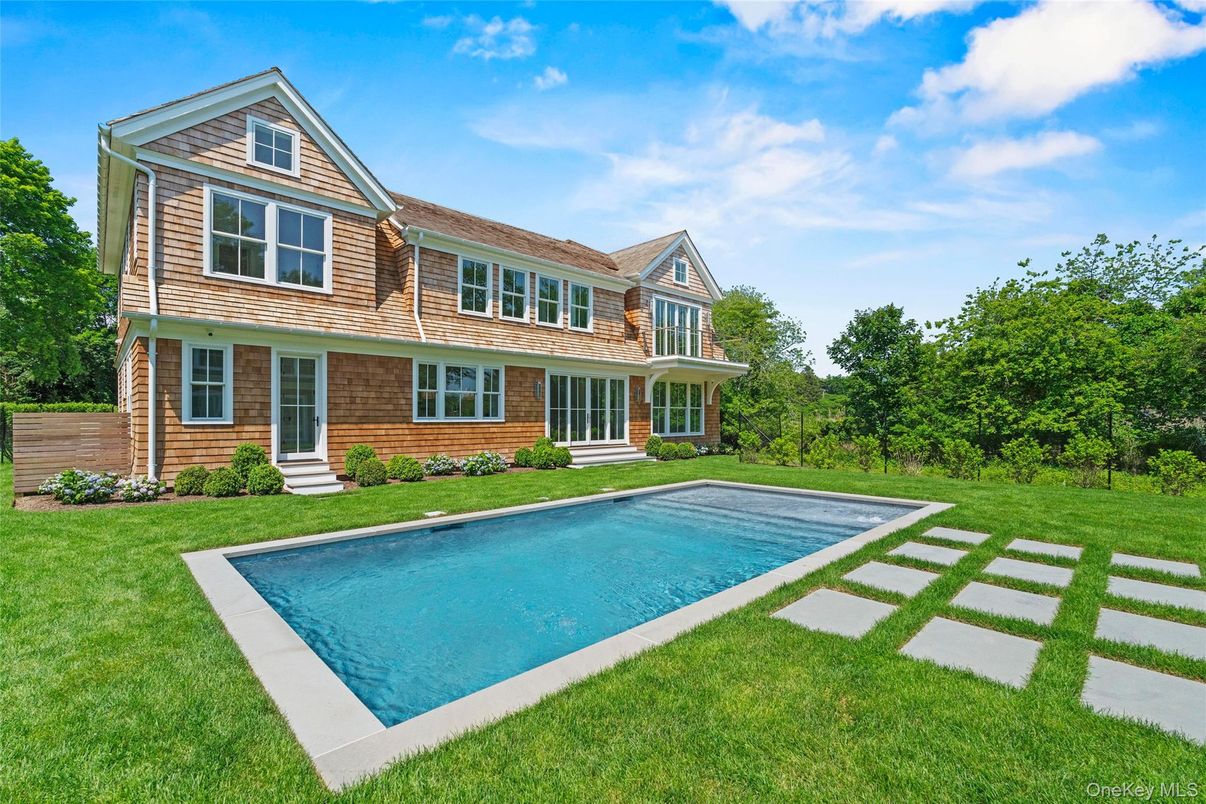 Backyard, Exterior, Facade, Brick Facade, Pool, Tudor Revival