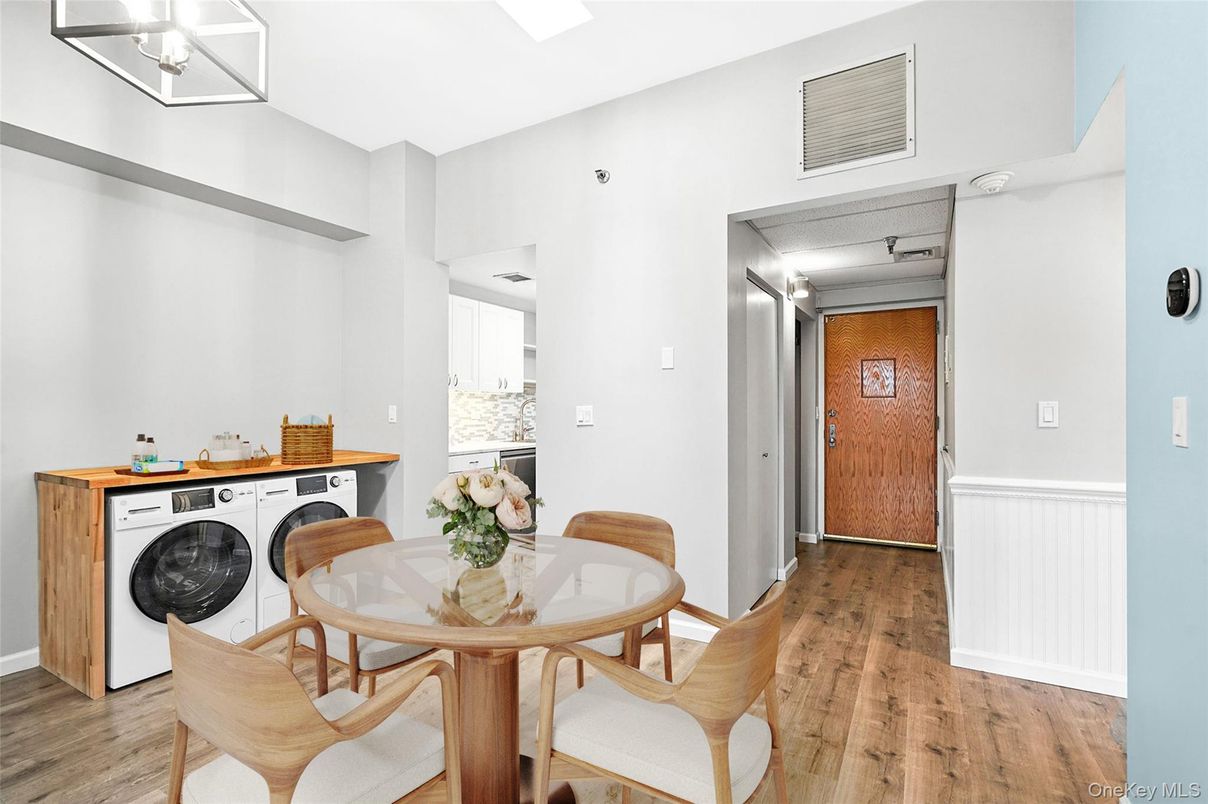 Dining room, Interior, Washer, Wood Texture Flooring