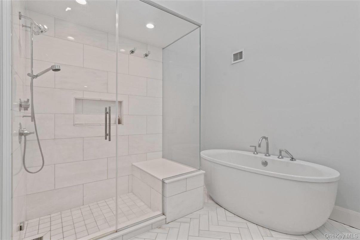 Bathroom, Free Standing Baths, Glass Shower, Interior, Recessed Lighting