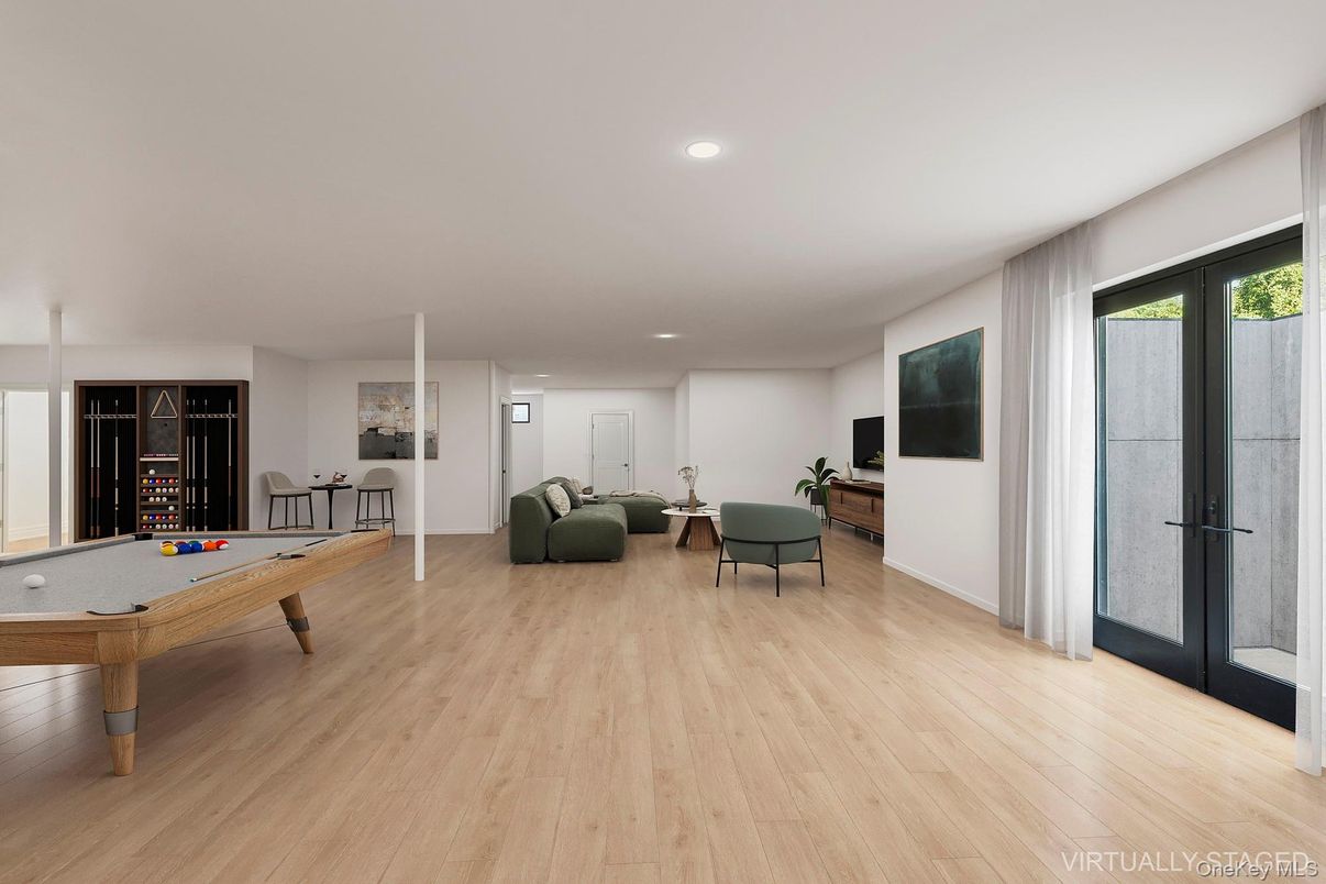 Billiard Table, Game Room, Interior, Living room, Recessed Lighting, Wood Texture Flooring