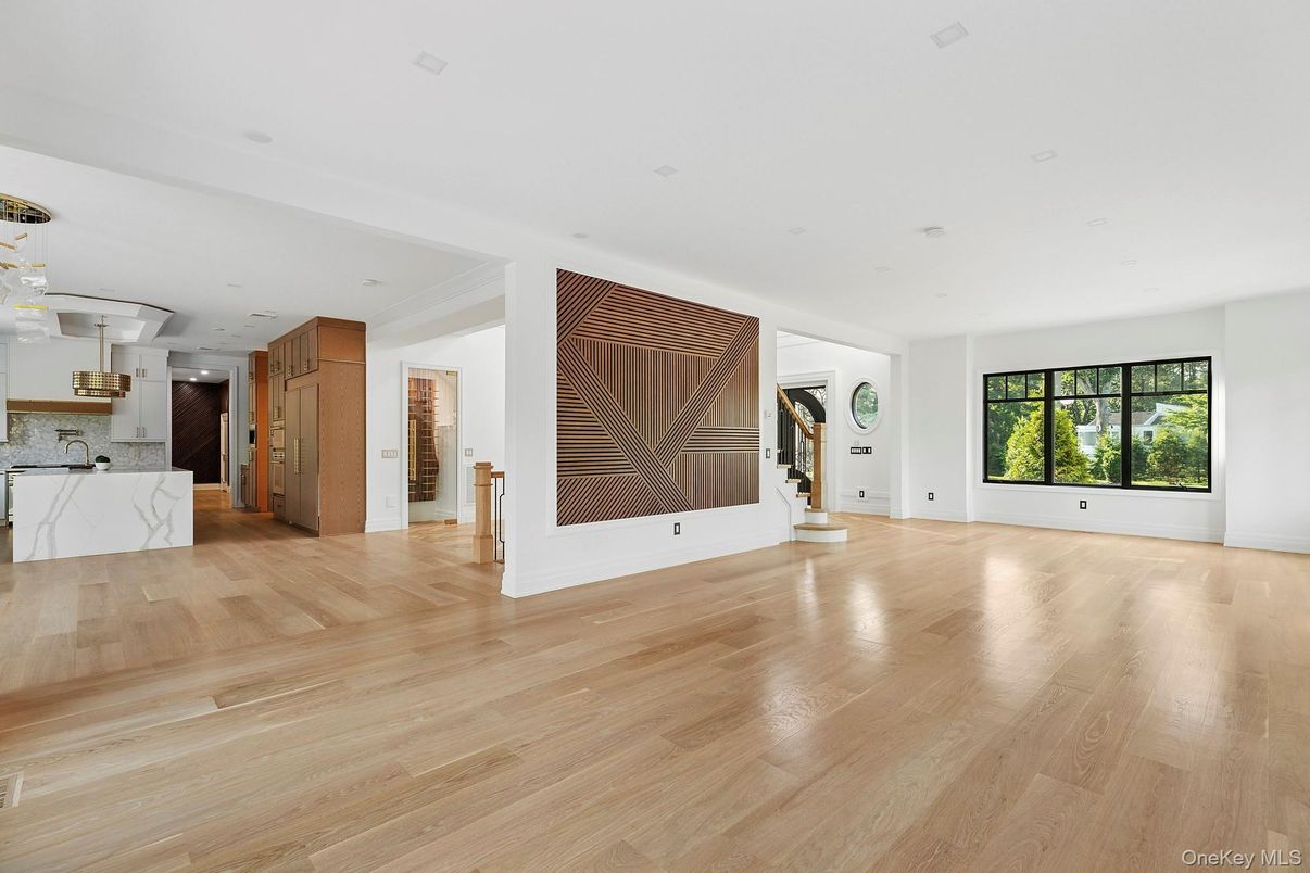 Empty room, Interior, Kitchen, Recessed Lighting, Wood Texture Flooring