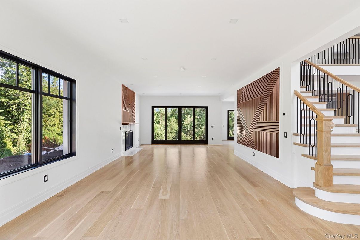 Empty room, Fireplace, Interior, Recessed Lighting, Wood Texture Flooring