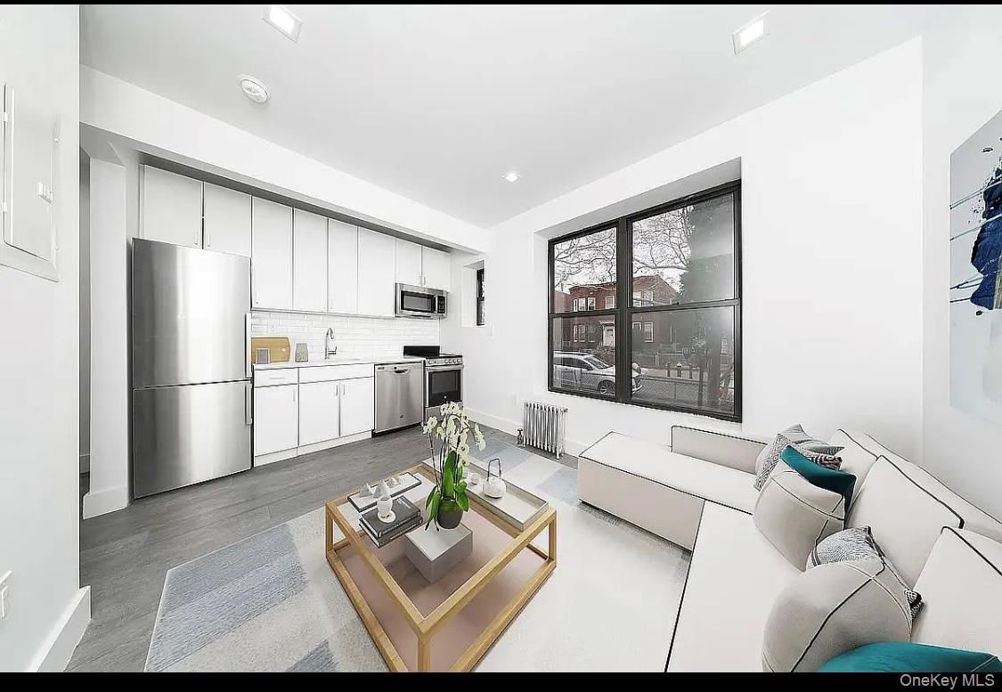 Interior, Kitchen, Living room, Recessed Lighting, Stainless Steel Appliances, Wood Texture Flooring