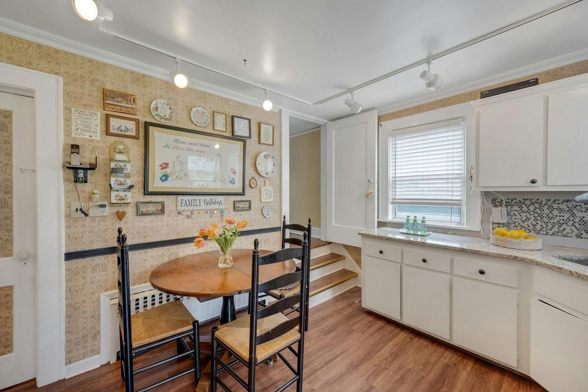 Dining room, Interior, Pendant Lights, Wood Texture Flooring