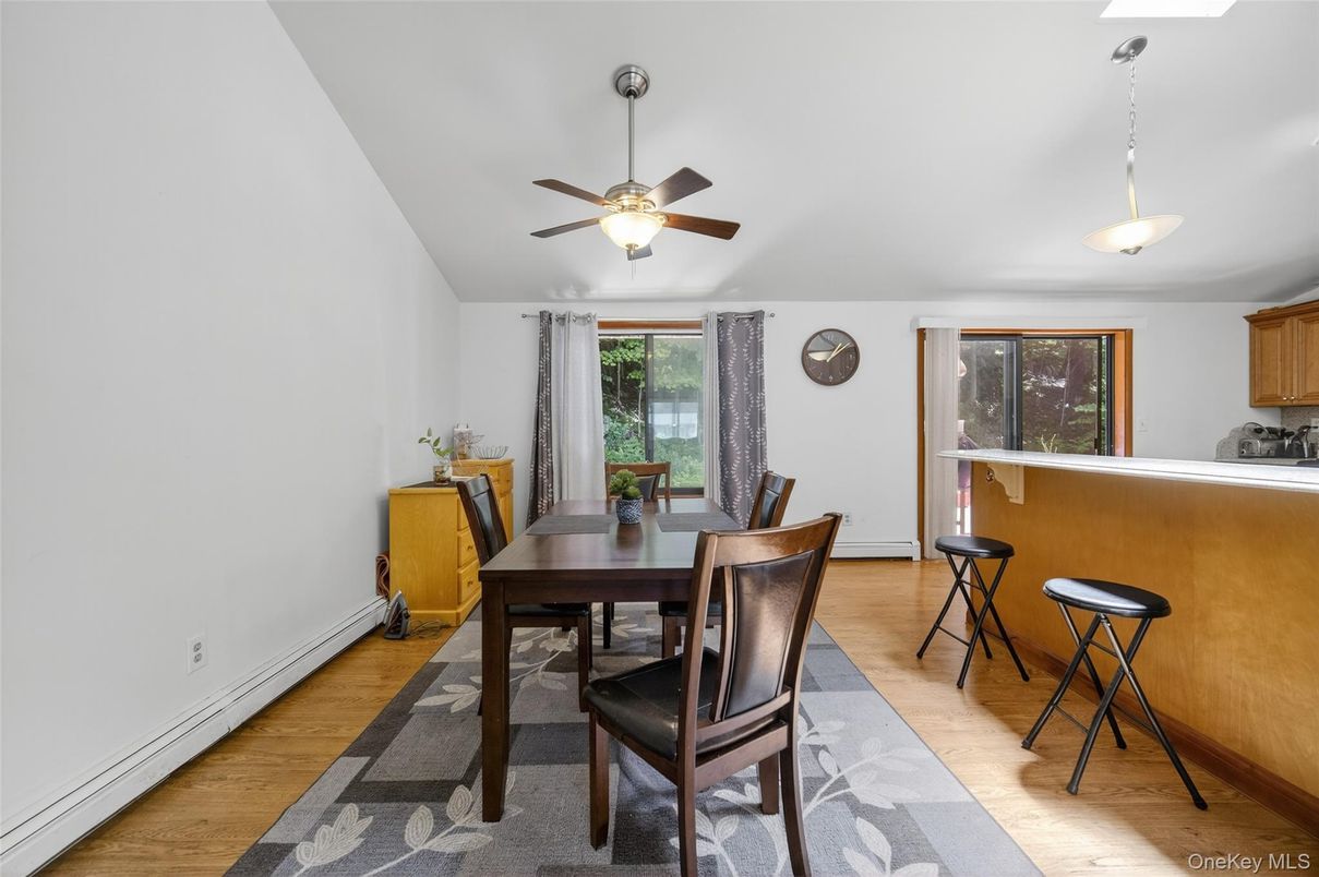 Dining room, Interior, Pendant Lights, Wood Texture Flooring