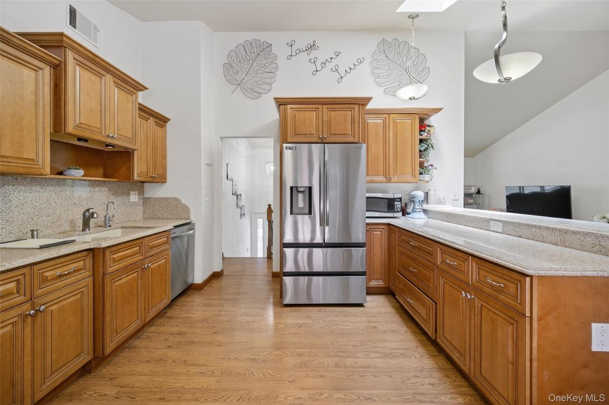 Interior, Kitchen, Pendant Lights, Stainless Steel Appliances, Wood Texture Flooring
