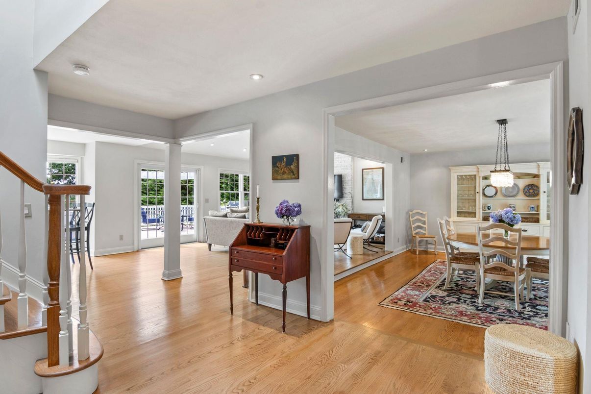 Dining room, Interior, Pendant Lights, Recessed Lighting, Wood Texture Flooring