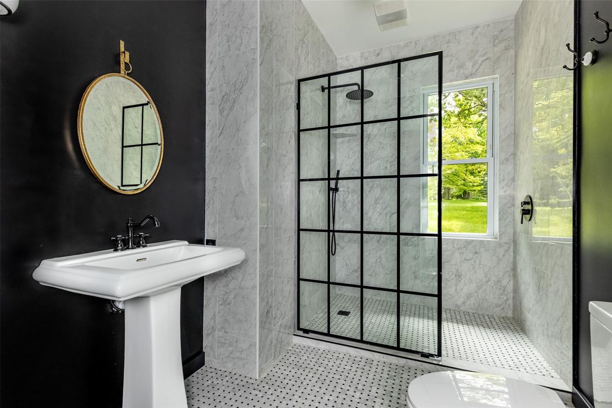 Bathroom, Glass Shower, Interior, Marble Walls