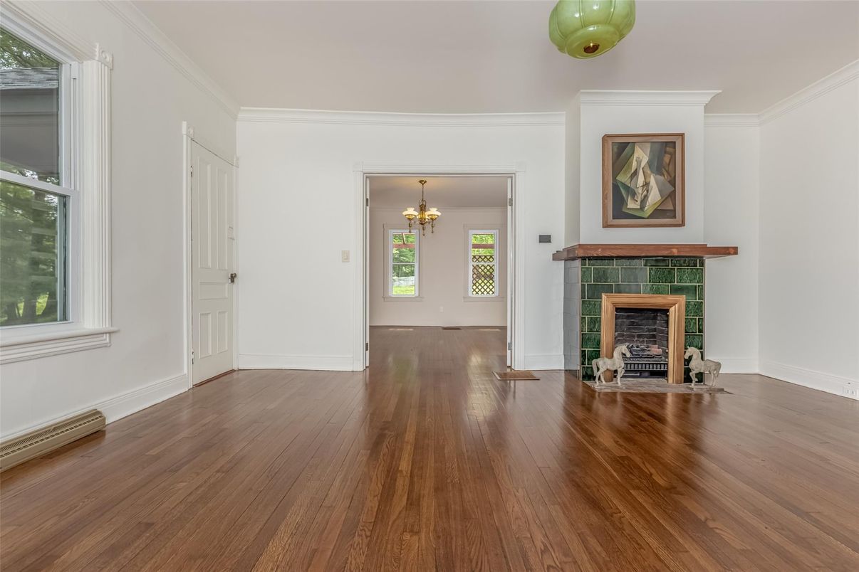 Chandelier, Empty room, Fireplace, Interior, Wood Texture Flooring