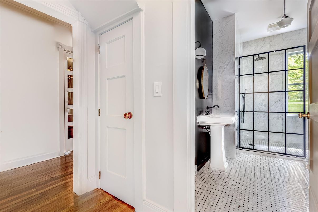 Bathroom, Interior, Marble Walls, Wood Texture Flooring