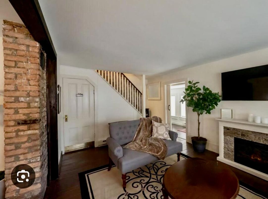 Fireplace, Interior, Living room, Stone Walls, Wood Texture Flooring