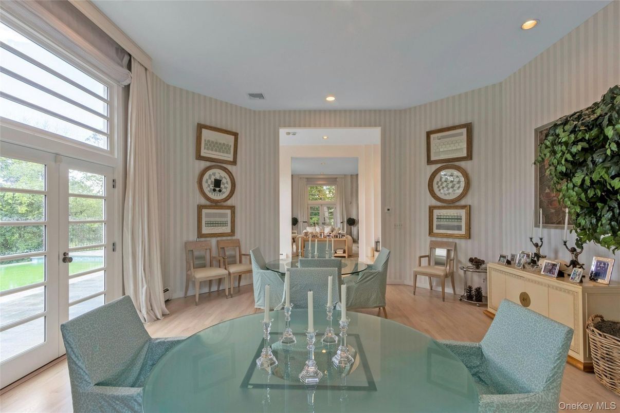 Dining room, Interior, Recessed Lighting, Wood Texture Flooring