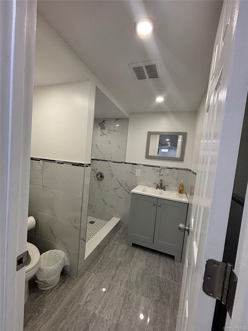 Bathroom, Glass Shower, Interior, Marble Walls, Recessed Lighting