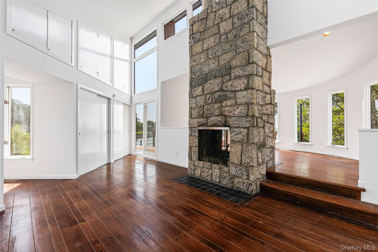 Fireplace, Interior, Recessed Lighting, Wood Texture Flooring