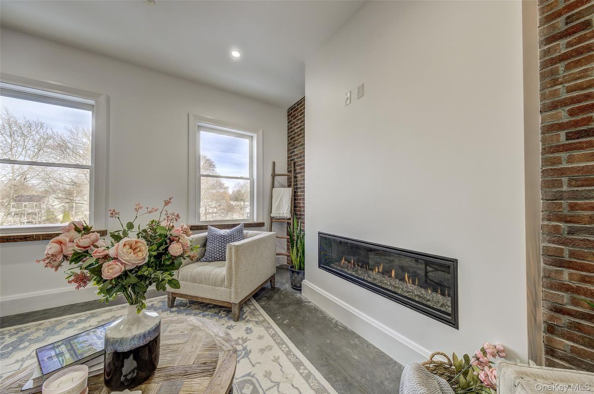 Fireplace, Interior, Recessed Lighting, Stone Walls